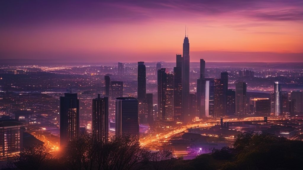 Ville au coucher du soleil